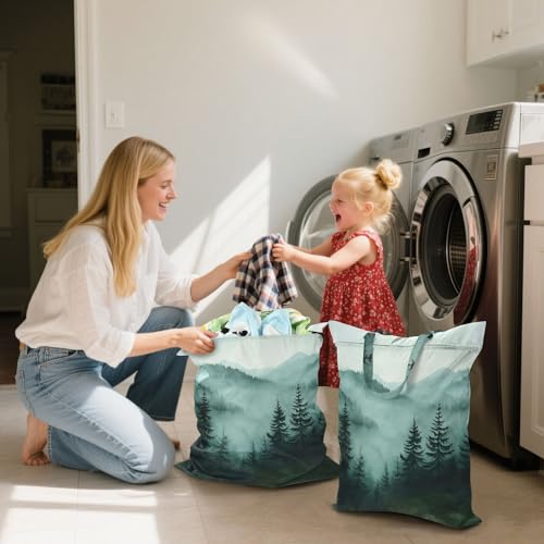 Travel Laundry Bags 2 PC Wet Dry Bag with Handle Dirty Clothes Organizer for Swimsuits Beach Camping Waterproof Washable Green Mountains and Pine Trees - color: Green Mountains and Pine Trees