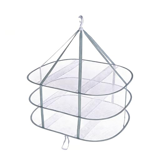 3-Layer Foldable Mesh Sweater Drying Rack, Portable Hanging Clothes Drying Rack with Fixed Belt, Can Stack Sweater Clothes, T-Shirts, Towels, Underwear, Indoor and Outdoor Use, Gray
