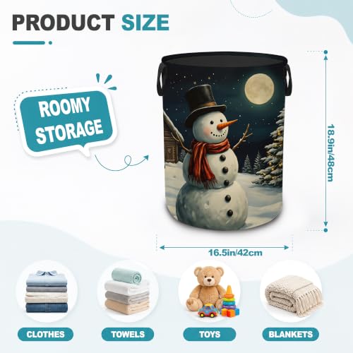 Christmas Snowman Collapsible Laundry Hamper,Winter Cabin Waterproof Oxford Cloth Clothes Basket with Handles for Bathroom Bedroom Nursery Dorm Room,16" x 20" - color: Christmas Snowman,Winter Cabin