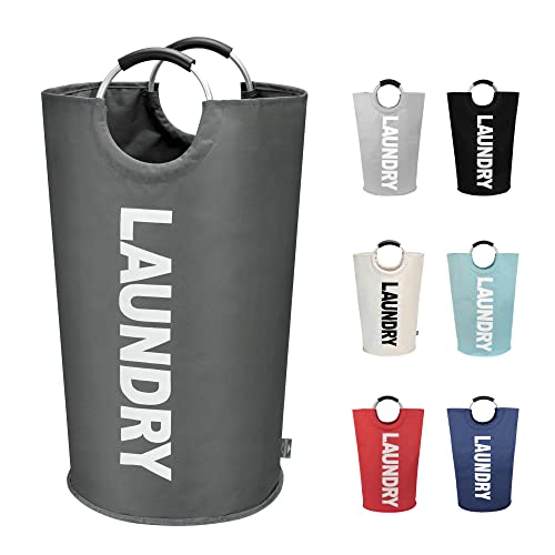 DOKEHOM 90L Large Laundry Basket Bag, Collapsible Tall Hamper, Dark Grey - color: Dark Grey, size: 90L