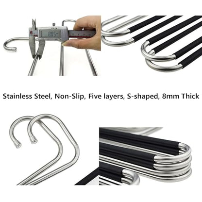 Pants Hangers Space Saving Clothes Hanger for Closet, 5 Layer - color: Black+silver
