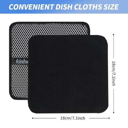 KinHwa Dish Cloths with Scrub Side, Microfiber Dish Rags Kitchen Washcloths - color: Dark-black, size: 7inchx7inch