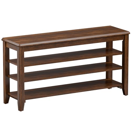 Taitiy Shoe Rack Bench with 3 Tier Adjustable Shelves Rubberwood Entryway - color: Walnut - Wood, size: 39.4''