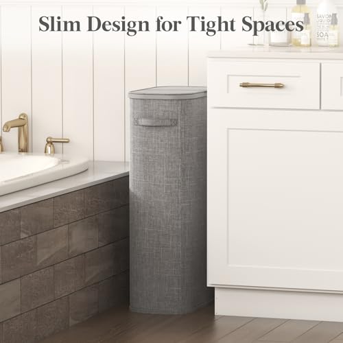 Lifewit Slim Laundry Basket with Lid and Removable Bag, 75L, Gray - color: Gray, size: 75L