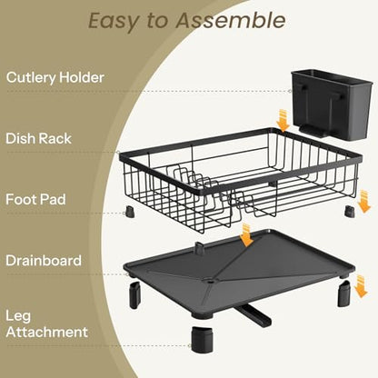 SNTD Dish Drying Rack for Small Kitchen Counter, 11" W x 15" L, Black - color: Black, size: 11" W x 15" L