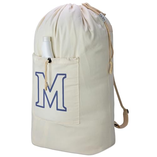 Laundry Bag Backpack Personalized Initial Canvas Laundry Bag, Letter M - color: Letter M, size: X-Large