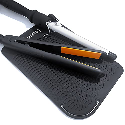 Lessmon Large Heat Resistant Mat for Hair Styling Tools, 11 x 7.5 in, Black - color: Black