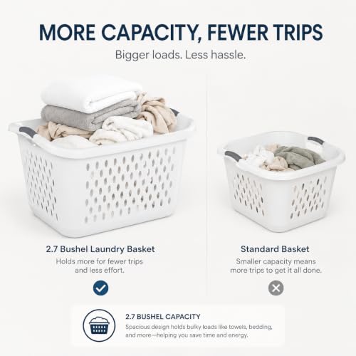 Extra Large Laundry Basket 2.7 Bushel with Handles 2 Pack - color: Pearl white 2pcs