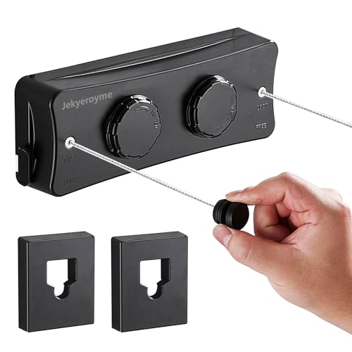 Retractable Clothesline, 16.7 Ft Stainless Wire Double Clothes Line, Black - color: Black, size: Double Line