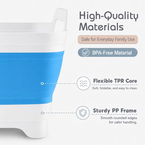 Collapsible Dish Basin with Drain Plug, Foldable Wash Basin 2.4 Gal (9L) - color: Blue