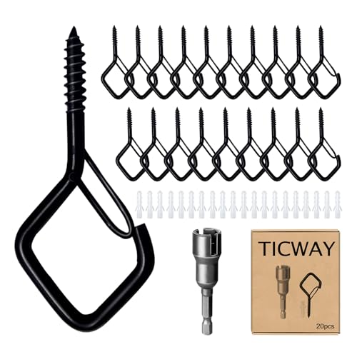 20 PCS Q-Hanger Hooks for String Lights, Ceiling Hooks for Hanging Plants, Wind Chimes, Bird Feeders, Lanterns, Christmas Decorations (Square Hanger) Black - color: Black, size: 20