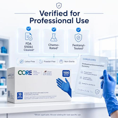 CoreGloves Nitrile Exam Gloves Disposable Latex Free Powder Free, Blue Medical Gloves, Box 100, Case 1000, Dental, Nursing - size: Medium, style: Heavy Duty 6 Mil • 100 Gloves
