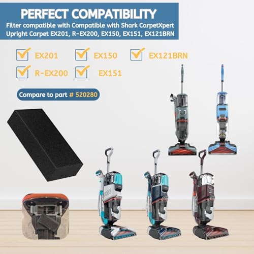 Nispira EX201 Pre-Motor Vacuum Filter Replacement Compatible with Shark CarpetXpert EX201 EX150 EX150C EX200 EX200C EX300 Upright Deep Carpet Cleaners, 12 Packs