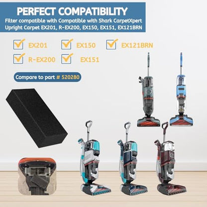 Nispira EX201 Pre-Motor Vacuum Filter Replacement Compatible with Shark CarpetXpert EX201 EX150 EX150C EX200 EX200C EX300 Upright Deep Carpet Cleaners, 12 Packs