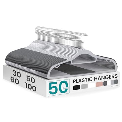 SONGMICS Pack of 50 Coat Hangers, Space-Saving Plastic Clothes Hangers - color: Lightgray + Darkgray, size: 50 Pack