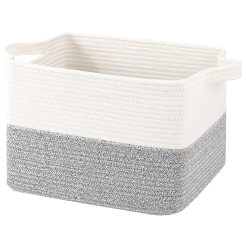 OIAHOMY Woven Storage Basket, Small Baskets for Organizing White & Grey - color: White & Grey, size: 13.5"x11"x9.5"