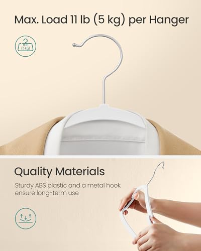 SONGMICS Clothes Hangers 50 Pack, Heavy-Duty Plastic Hangers, Coat Hangers with Wide Shoulder Notches, Pant Bar, 360° Swivel Hook, Space-Saving, 16.4 Inches, for Closet, Cloud White UCRP060W01 - color: Cloud White