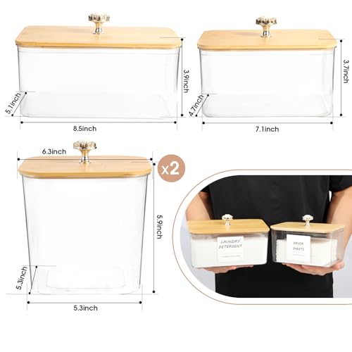 4 Pack Laundry Room Organization Storage Containers, Plastic Clear Laundry Pods Container & Dryer Sheet Holder Jars with Lids, Scoops & Labels for Detergent, Powder, Dryer Balls, Beads - color: 4pcs-square