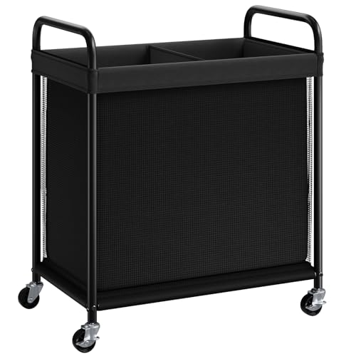 ELYKEN Laundry Hamper 2 Section, 100L Rolling Laundry Sorter with Wheels - color: Black, size: 2-Section