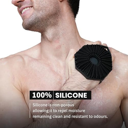 iTokGoK® Premium Silver-Infused Dual-Sided Design 2-in-1 Silicone Body Scrubber for Shower,Body Brush Buffer Scrubber for Men and Women for All Skin, Ergonomic No-Slip Handle, Easy to Clean - Black - color: Black