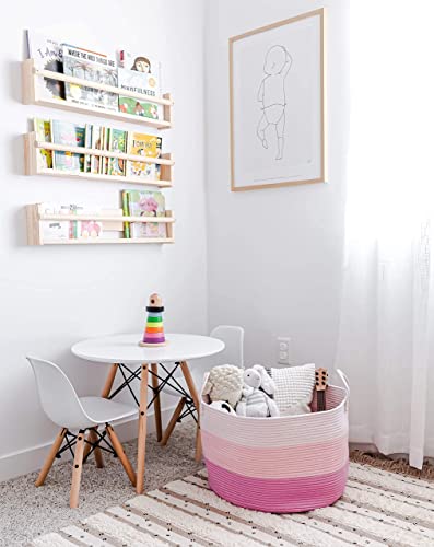 OrganiHaus Round Toy Basket & Blanket Basket, Cotton Rope 20x13" - color: 3-toned Pink, size: Wide
