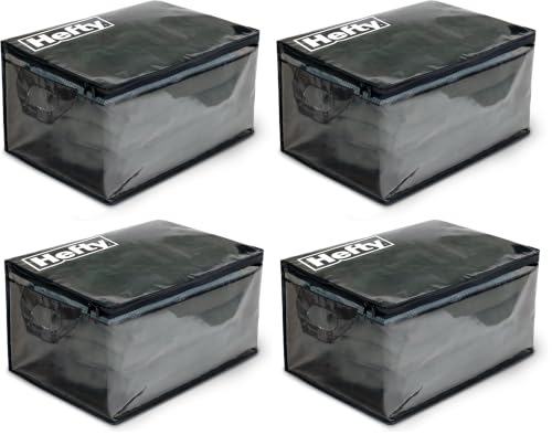 Hefty Large Flexible Tote with Breathable Mesh, Double Zipper, 2 Handles – Ideal for Moving or Clothes & Apparel Storage, Alternative to Plastic Bin, Organizer or Container – 4 Pack - size: 11 Gal - Standard - 4 Pack