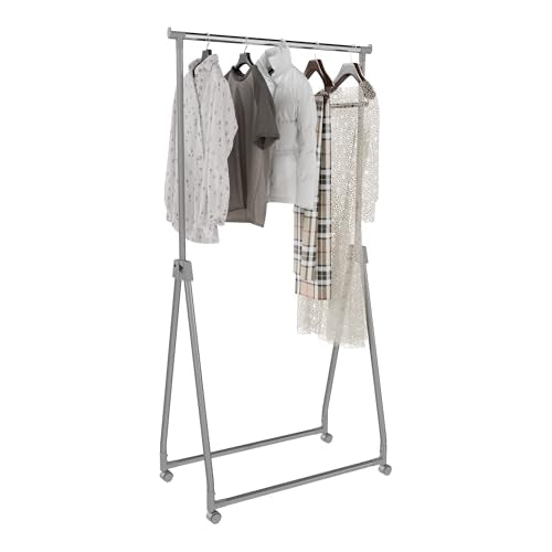 Whitmor Foldable Garment Rack - Rolling Clothes Rack - Adjustable Height Garment Rack, Heavy Duty Foldable Clothes Rack with Adjustable Hanging Rod for Home Office- Dark Grey - color: Dark Grey