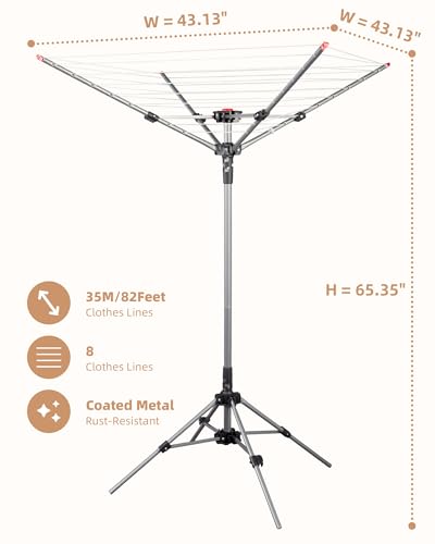 STORAGE MANIAC Portable Umbrella Clothes Drying Rack 8 Lines with 82 Feet Drying Space, Steel Frame & Adjustable Height, 4-arm Umbrella Clothesline for Laundry, Collapsible Indoor & Outdoor Drying - style: 8 Lines with 82ft