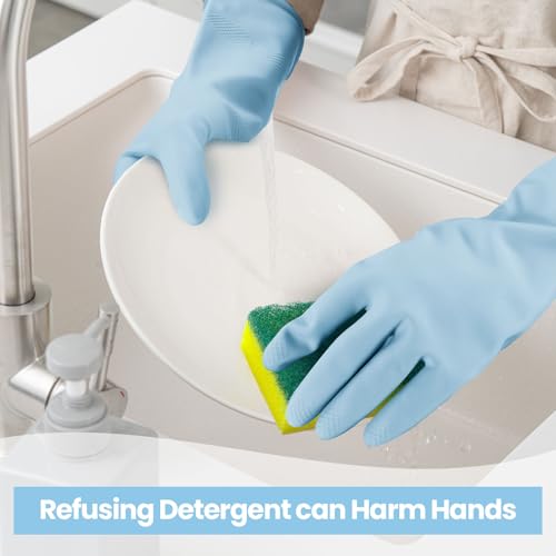 2 Pairs Reusable Rubber Cleaning Gloves, Waterproof & Durable Latex Dishwashing Gloves for Kitchen, Bathroom & Household Cleaning, Flexible & Long-Lasting with Non-Slip(Medium)