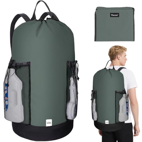 BALEINE 120L Laundry Bag Backpack, 900D Oxford Fabric Large Travel Laundry Bags with Shoulder Straps and 2 Mesh Pockets for College Dorm, Apartment, Laundromat (Dark Grey, 120L) - color: Dark Grey, size: 120L