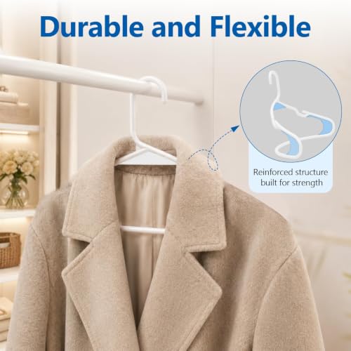 White Plastic Hangers 50 Pack with Non-Slip Shoulder Grooves - color: White, size: 50 Pack