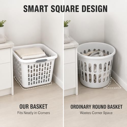 White Laundry Basket 6-Pack, 1.5 Bushel Square with Handles - color: White 6PCS