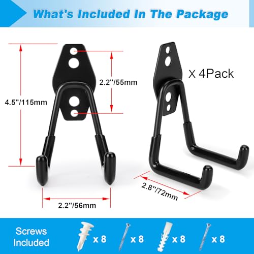 4 Pack Garage Hooks Heavy Duty - Supports 100 lbs - size: 4 Pack