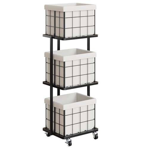 120L Vertical Laundry Sorter,3 Tier Metal Rolling Laundry Basket - color: White, size: 3 Tier