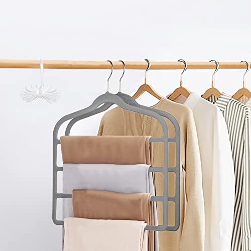 Tinfol Gray Velvet Pants Hangers Space Saving, 4pc Non-Silp Pant Hanger, Jeans Slack Trousers Hangers, Multi Layer Clothes Hanger Closet Organizer Perfect for Pants,Trouser,Jeans - color: Gray