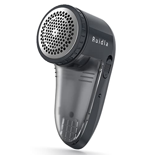 Ruidla Fabric Shaver Defuzzer, Electric Lint Remover, Rechargeable Sweater Shaver with Stainless Steel 3-Leaf Blades, Dual Protection, Removable Bin, Easy Remove Fuzz, Lint, Pills, Bobbles - color: Black