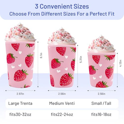 Iced Coffee Sleeve Reusable Neoprene Cup Sleeves, Strawberry - color: Strawberry