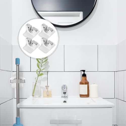 Amosfun 4Pcs Broom Holder Wall Mount Mop Grippers No Drilling Anti-Slip Mop Handle Hanger Self Adhesive Dustpan and Broom Organizer Rack