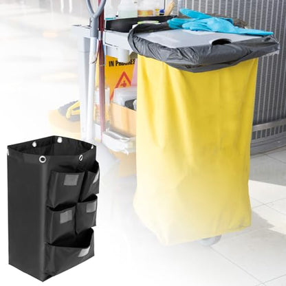 QWORK Cart Bag with 5 Pockets, Replacement Janitorial Cart Bag 25 Gallon Capacity, Organizer Bag for Housekeeping Cleaning Carts