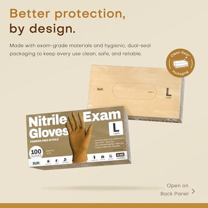 SUP Powder-Free Nitrile Exam Gloves, 100/1000 Ct Food Safe Latex-Free Disposable Glove Medical Cooking Cleaning Food Prep Tan - color: 100 Large (Trail Tan)
