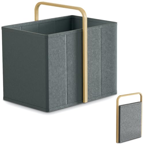 Collapsible Laundry Baskets with Handles 65L Portable Bamboo Laundry Hamper Oxford Fabric Foldable Laundry Bin Portable Cloth Baskets for Storage for Laundry Room Bedroom Living Room Gray - color: Gray