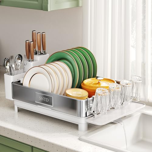 SNTD 304 Stainless Steel Dish Drying Rack for Small Kitchen Counter, White - color: White