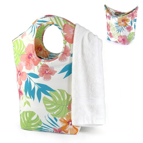 Collapsible Waterproof Floral Print Laundry Hamper - color: Rainforest Flowers Colorful, size: 17"L x 9.5"W x 18"H