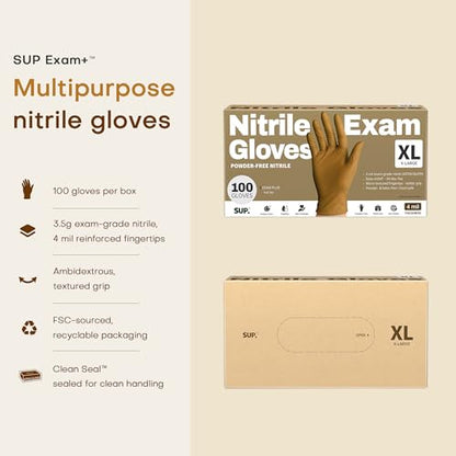 SUP Powder-Free Nitrile Exam Gloves, 100/1000 Ct Food Safe Latex-Free Disposable Glove Medical Cooking Cleaning Food Prep Tan - color: X-large (Trail Tan 1000)