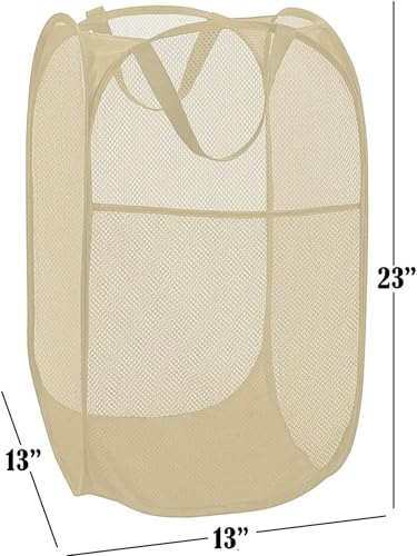 BATTOO Deluxe Strong Mesh Pop up Laundry Hamper Basket with Side Pocket for Laundry Room, Bathroom, Kids Room, College Dorm or Travel Beige - color: Beige