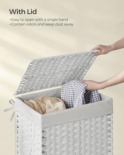 SONGMICS Laundry Hamper with Lid, 23.8 Gal (90 L) Synthetic Rattan,Foldable - color: Cloud White, size: 90 L