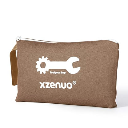Small Tool Bag with Zipper,16oz 12 inch Tool Pouches - color: Brown