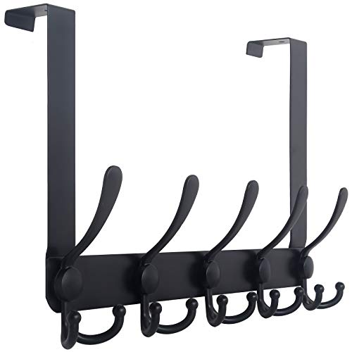WEBI Over The Door Hook,Door Hanger Hook Rack with 5 Tri Hooks for Hanging Coats,Over Door Towel Rack Door Coat Towel Hanger Door Coat Rack for Bathroom,Behind Back of Door,Black - color: Black, size: 1 Pack