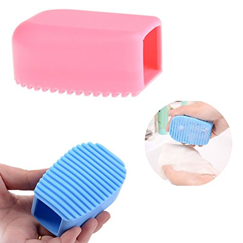 AKOAK 2 Pcs Candy Color Blue and Pink Silicone Washboard Creative Mini Handheld Laundry Washboard