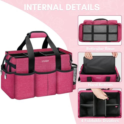 Ytonet Wearable Cleaning Supply Caddy, Foldable Cleaning Tote with Dividers - color: Rose Red, size: Large